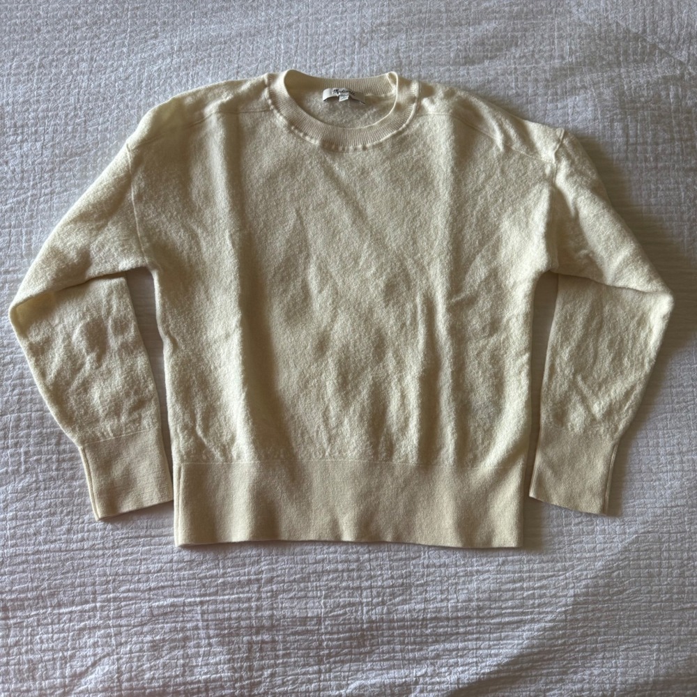 Madewell 100% Merino Wool Womens Crewneck Sweater Capsule Minimalist Ivory Cream